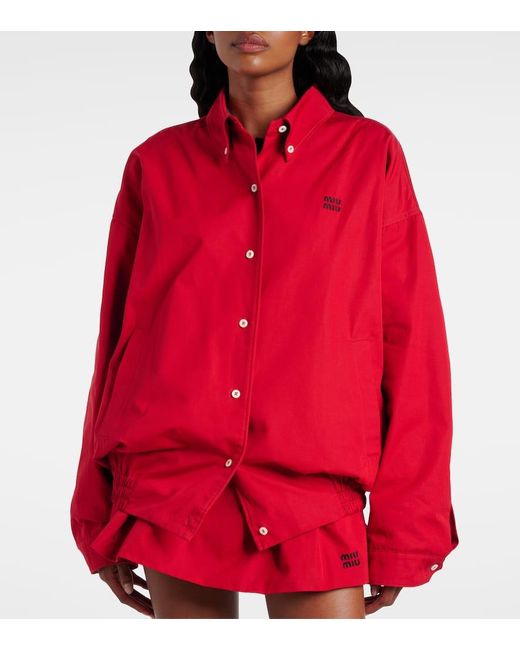 Miu Miu Poplin Blouson Jacket in Red | Lyst