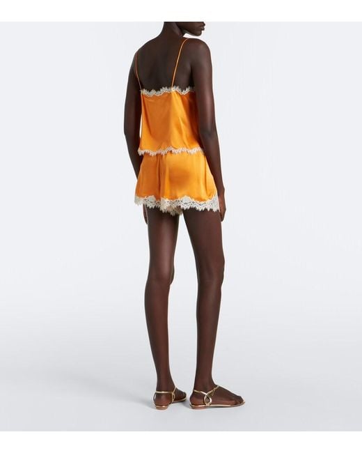 Doen Orange Iona Lace-Trimmed Silk Satin Shorts