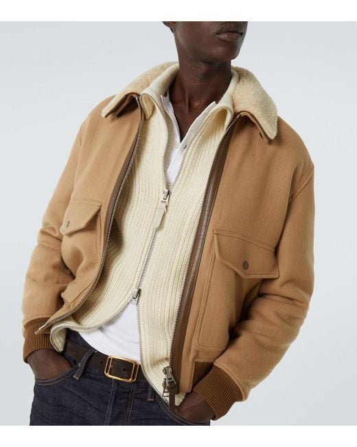 Tom Ford Brown Shearling-Trimmed Virgin Wool Blouson for men
