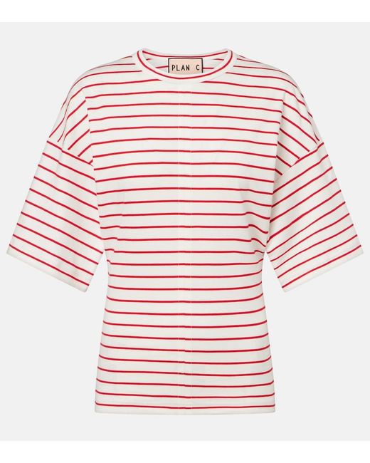 Plan C Pink Striped Cotton Jersey T-Shirt