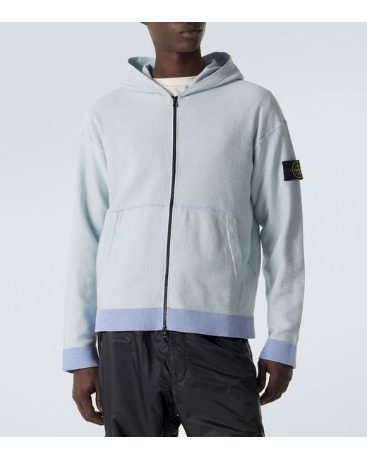 Stone Island Blue Compass Cotton-Blend Hoodie for men