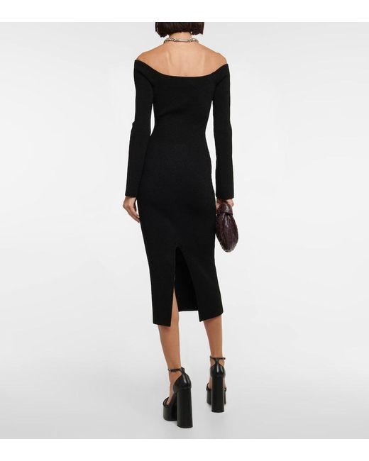 Galvan Black Grace Off-Shoulder Midi Dress