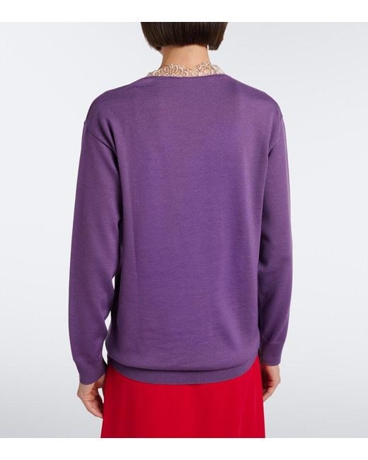 Valentino Purple Lace-Trimmed Virgin Wool Sweater