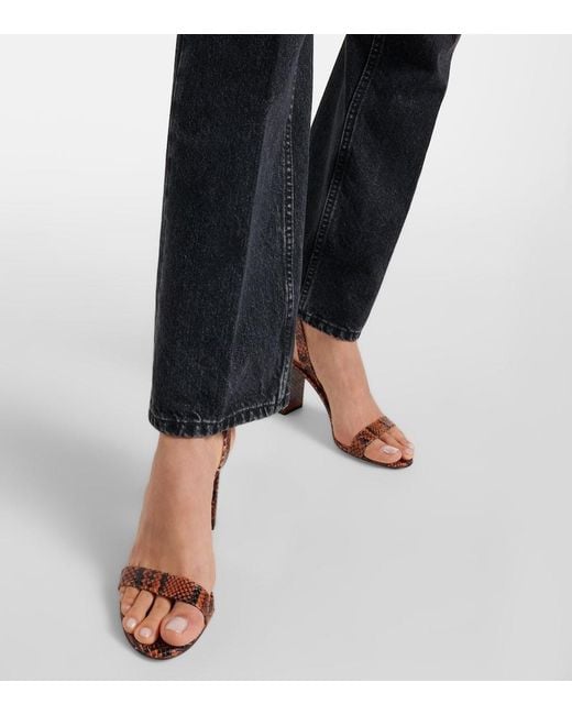 Aquazzura Brown 85 Snake-Effect Leather Slingback Sandals