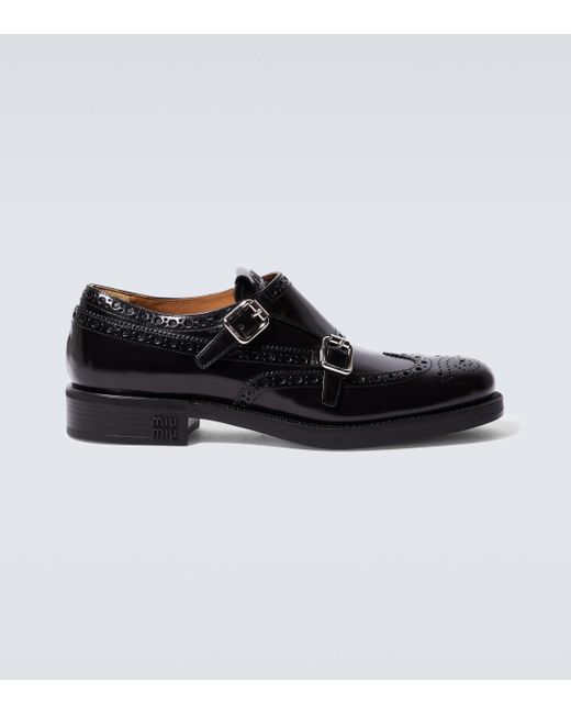 Miu Miu Black X Church's Leather Monk Strap Shoes for men