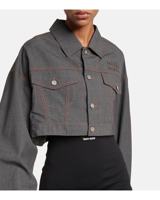 Miu Miu Black Cropped Virgin Wool Jacket