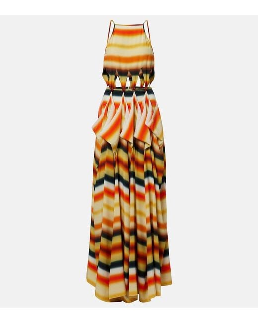Loewe Metallic Paula's Ibiza Striped Silk Maxi Dress