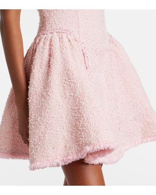 Self-Portrait Pink Sequined Boucle Tweed Minidress