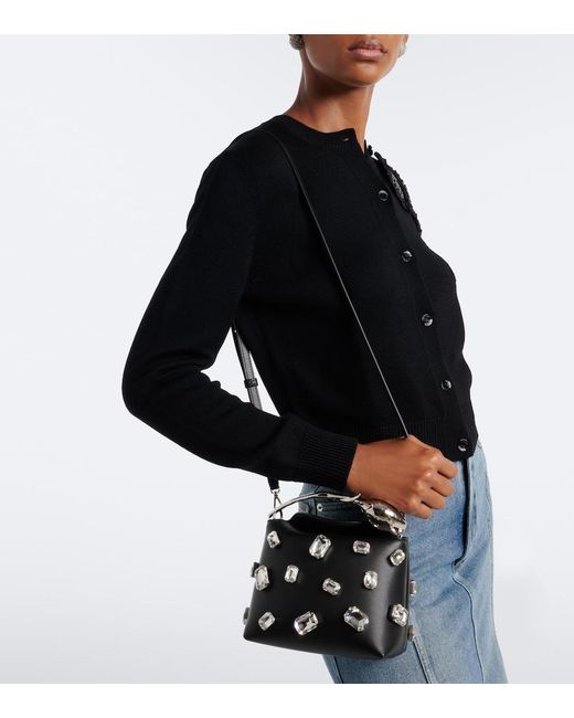 Erdem Black Bloom Mini Leather Top-Handle Bag