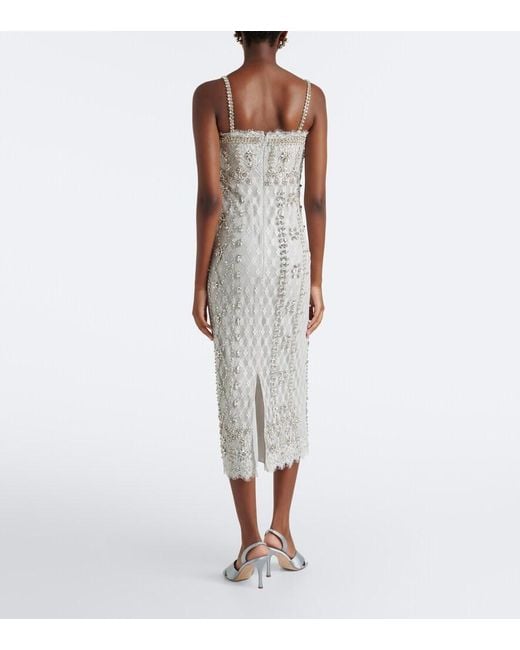 Costarellos White Leona Beaded Lace Cocktail Dress