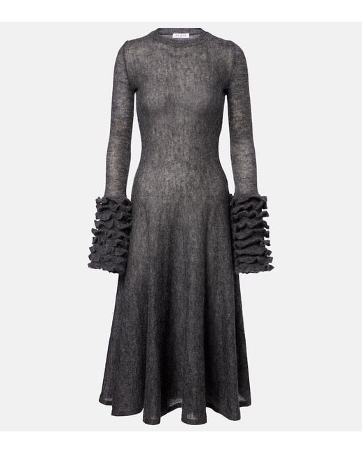 Alaïa Black Noir Frill-Cuff Knitted Wool-Blend Midaxi Dress