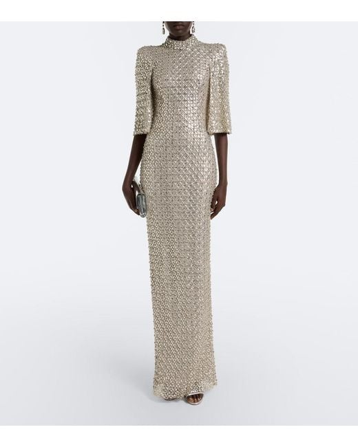 Jenny Packham White Sedona Embellished Mesh Gown