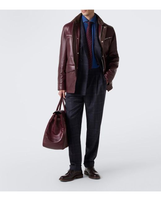 Brunello Cucinelli Brown Leather Derby Shoes for men
