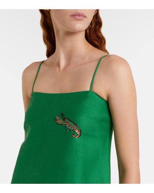 ALÉMAIS Green Embellished Printed Linen-Blend Maxi Dress