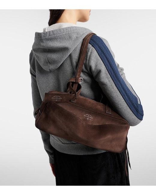 Balenciaga Brown Carrie Small Suede Shoulder Bag
