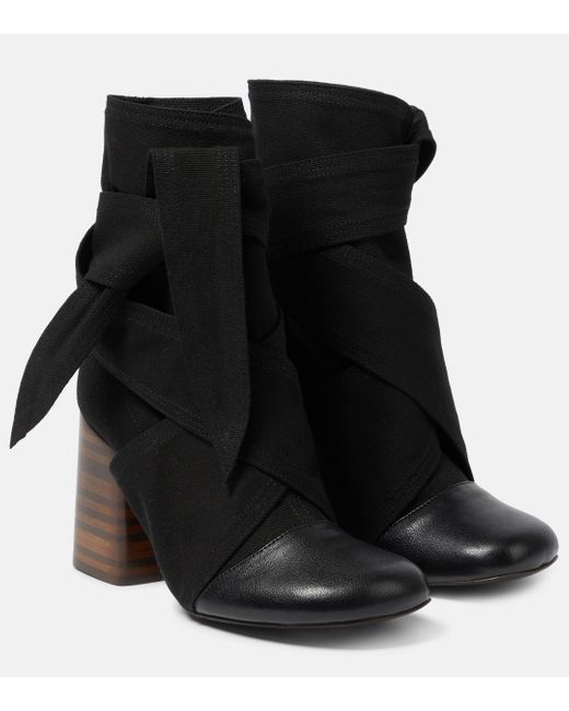 Lemaire Black Wrapped 90 Canvas And Leather Ankle Boots