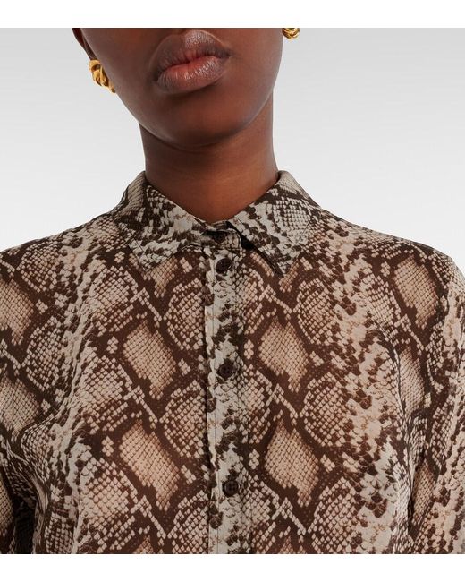 Nili Lotan Brown Gaia Snake-Print Silk Shirt