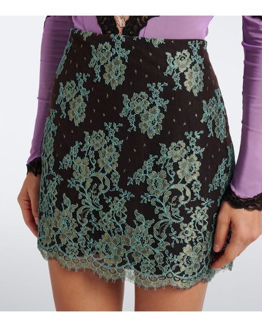 Valentino Green Lace Miniskirt