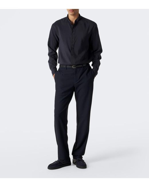 Giorgio Armani Blue Silk-Blend Shirt for men