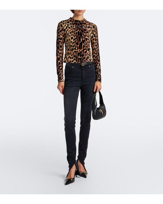 Gucci Black Logo Leopard-Print Cotton Jersey T-Shirt