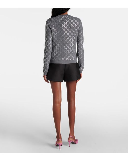 Gucci Blue Gg Embellished Wool Jacquard Cardigan
