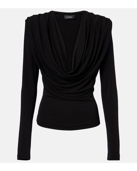 Wardrobe NYC Black Draped Jersey Top