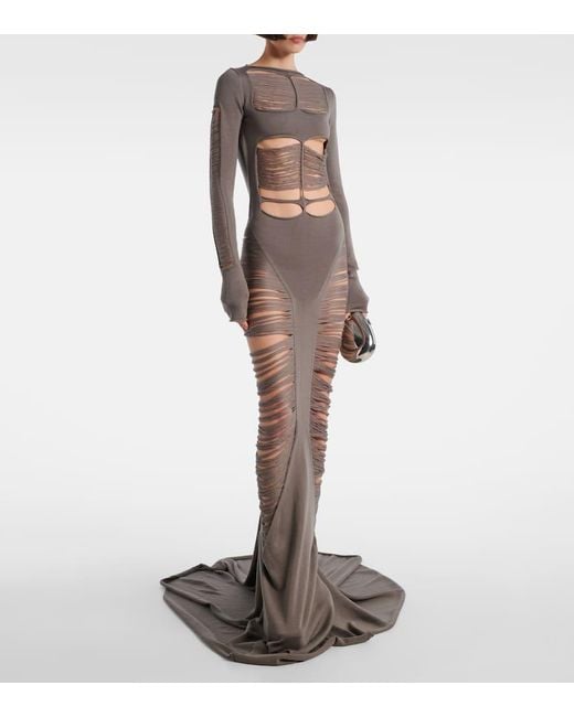 Rick Owens Black Distressed Wool Maxi Dress