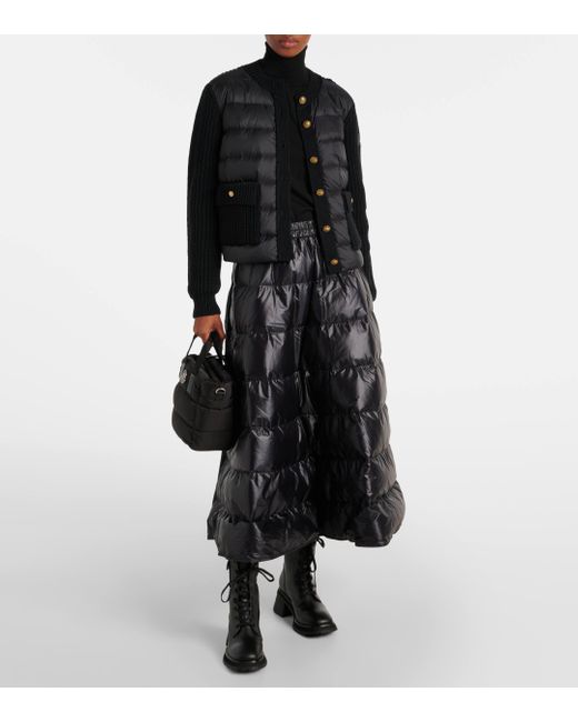 Moncler Black Down-paneled Virgin Wool Cardigan