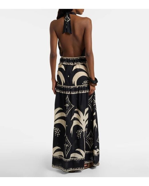 Johanna Ortiz Black Printed Cotton Maxi Dress
