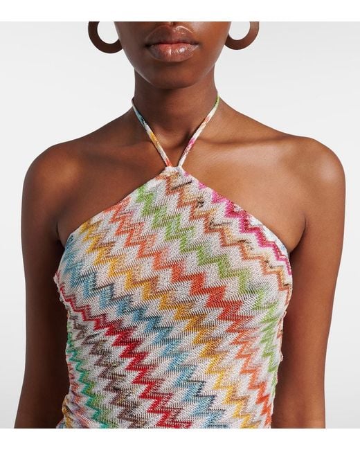 Missoni Metallic Zigzag Halterneck Lame Maxi Dress