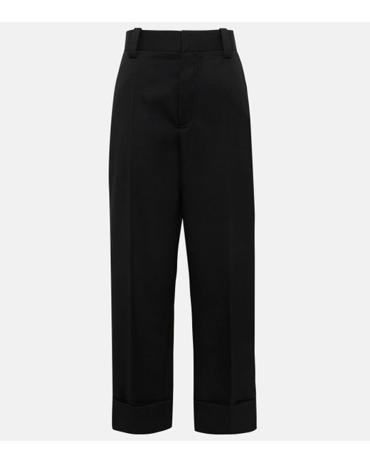 Pantalon ample raccourci en laine Bottega Veneta en coloris Black