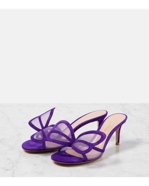 Gianvito Rossi Purple Butterfly 70 Mesh And Suede Mules
