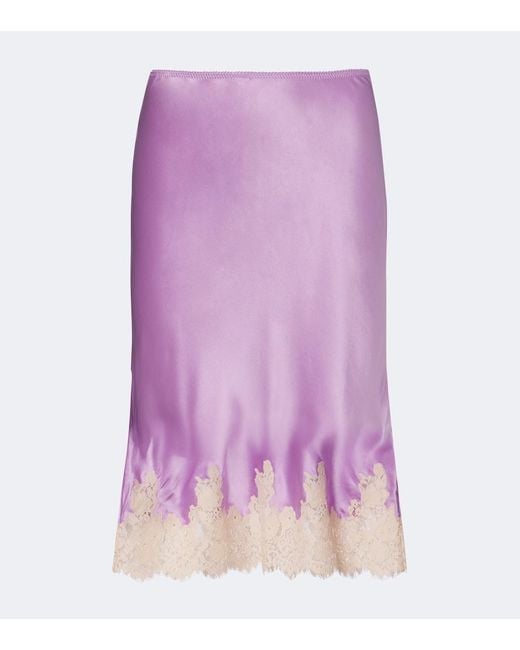 Doen Purple Elowette Lace-Trimmed Silk Slip Skirt