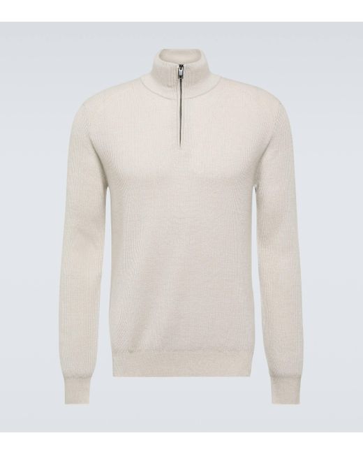 Brioni White Cashmere, Wool, And Silk Half-zip Sweater for men