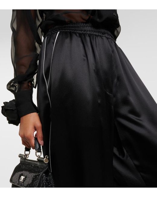 Dolce & Gabbana Black High-Rise Silk-Blend Wide-Leg Pants