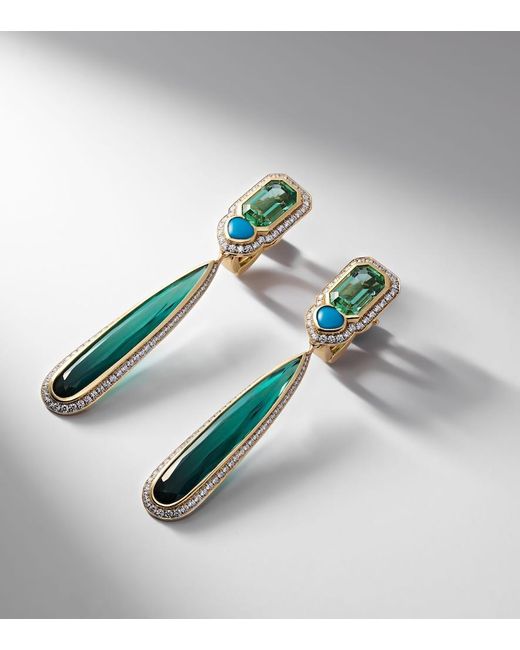 Marina B Blue Quarta 18Kt Drop Earrings With Diamonds And Gemstones