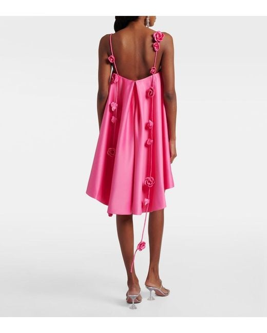 LEO LIN Pink Fiona Floral-Applique Satin Minidress