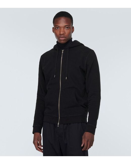 Sunspel Black Loopback Cotton Hoodie for men