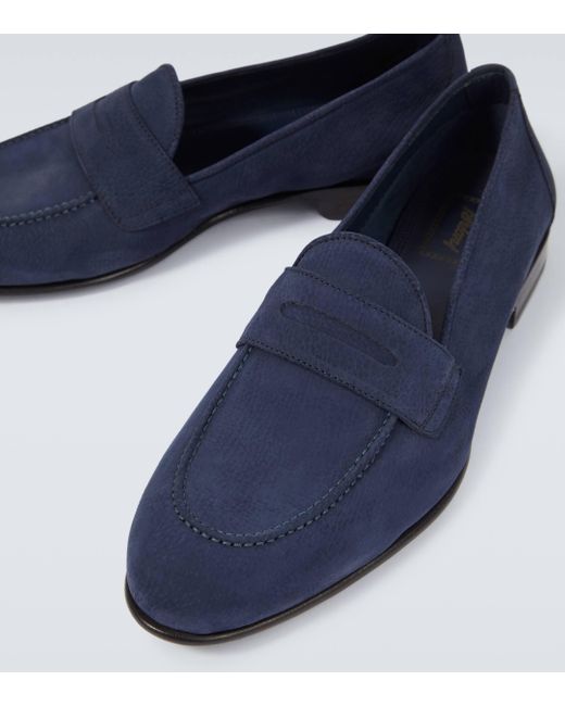 Brioni Blue Appia Leather Penny Loafers for men