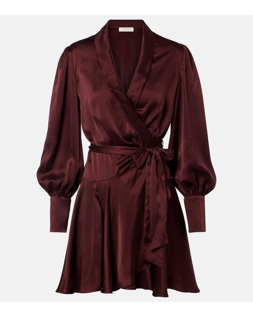 Zimmermann Red Silk Satin Wrap Dress