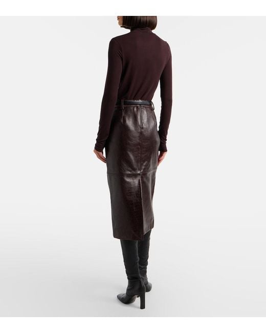 Frankie Shop Brown Taney Croc-Effect Leather Pencil Skirt