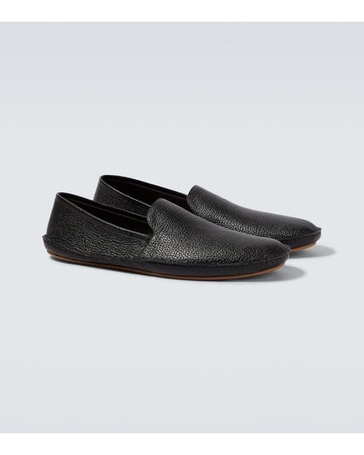 The Row Black Vasko Leather Slip-On Shoes for men