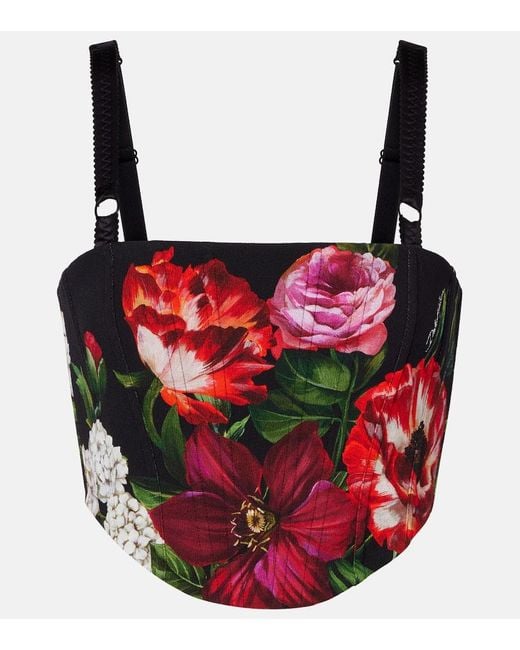 Dolce & Gabbana Red Floral Bustier Top