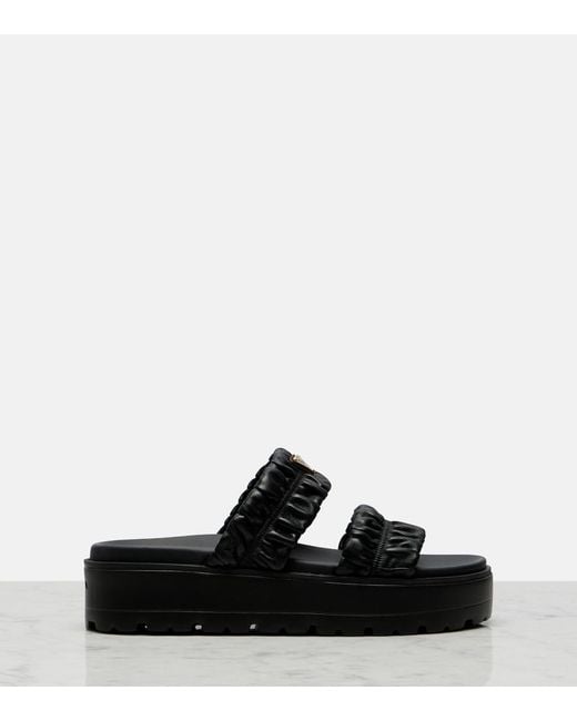 Prada Black Matelasse Leather Platform Sandals