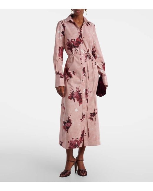 Erdem Pink Floral Cotton Poplin Shirt Dress