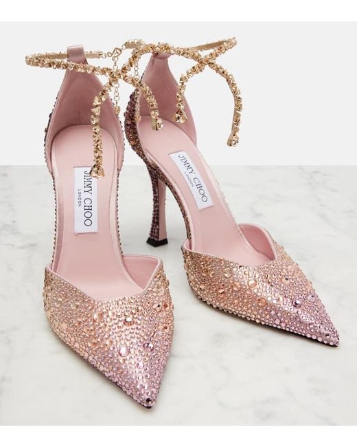 Escarpins Stevie 100 En Satin A Cristaux Jimmy Choo en coloris Pink