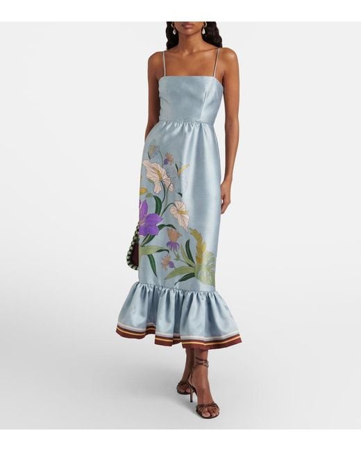 ALÉMAIS Blue Alfie Floral Midi Dress