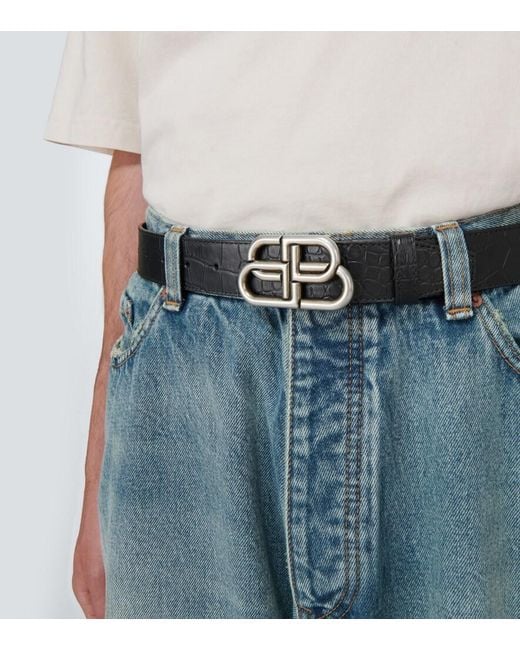 Balenciaga Black Bb Large Croc-Effect Leather Belt for men
