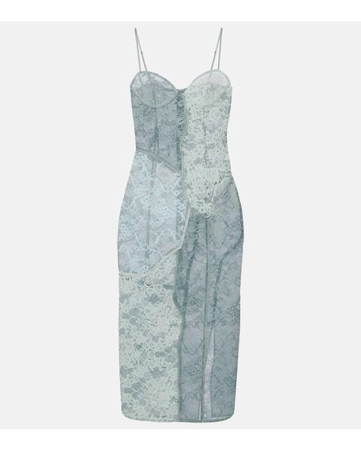 Acne Blue Paneled Cotton-Blend Lace Midi Dress