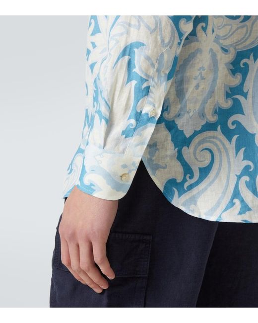 Camisa De Lino Floral Etro de hombre de color Blue